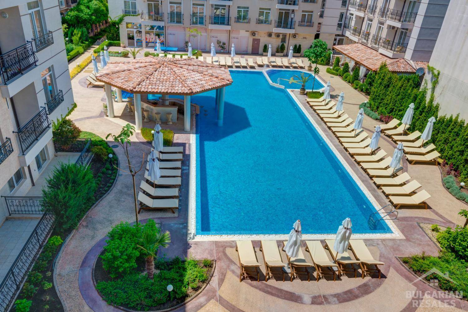 Pool view. Apartment in the “Dawn Park” complex, Sunny Beach resort ID: 6115 - Photo 15